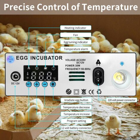 Incubatrice per 16 uova Incubatrice per uova automatica digitale Incubatrice per uova da fattoria Girauova automatica Pollame Controllo della temperatura Bianco