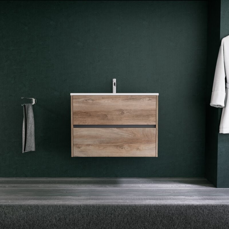 Inda - Meuble de salle de bain 2 tiroirs L.80 avec vasque mat /