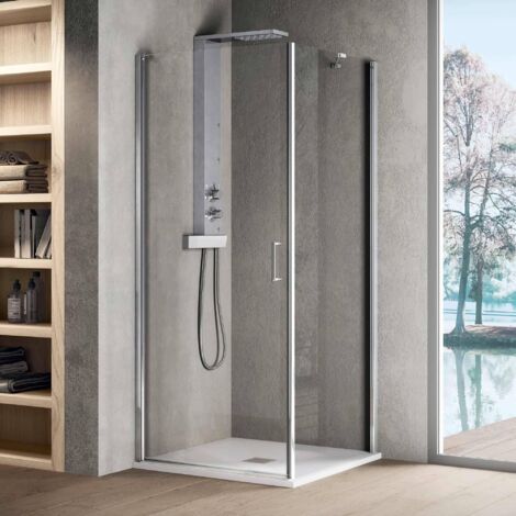 Inda - Eckduschabtrennung 90x90 cm 1 Tür mit Linksanschlag aus glänzendem/transparentem Titan