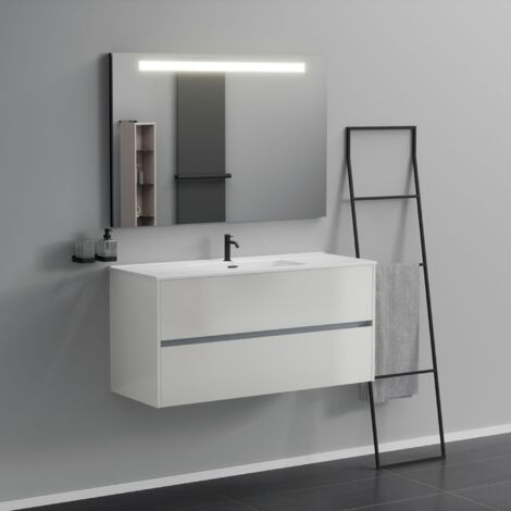 Inda - Meuble de salle de bain 2 tiroirs L.120 avec lavabo miroir
