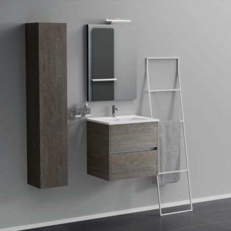 Inda - Mobile bagno 2 cassetti L.60 con lavabo specchio e lampada