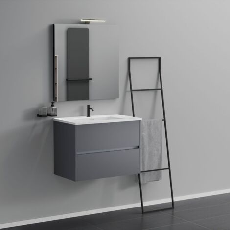 Inda - Mobile bagno 2 cassetti L.80 con lavabo specchio e lampada