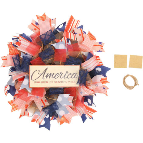 Independence Day Wreath Hand Knitted Wall Hanging Pendant with Hemp Rope for Home Decoration