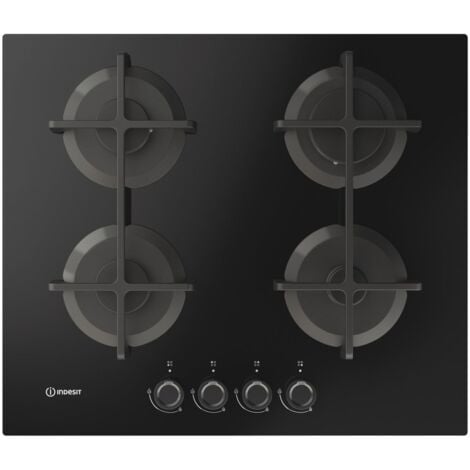 Indesit ING 61T/BK 1 piano gas vetro nero 60cm 4 fuochi griglie in ghisa lavabili in lavastoviglie. Colore del prodotto: Nero, Posizionamento dell'apparecchio: Da incasso, Dimensione d... - ING61T/BK1
