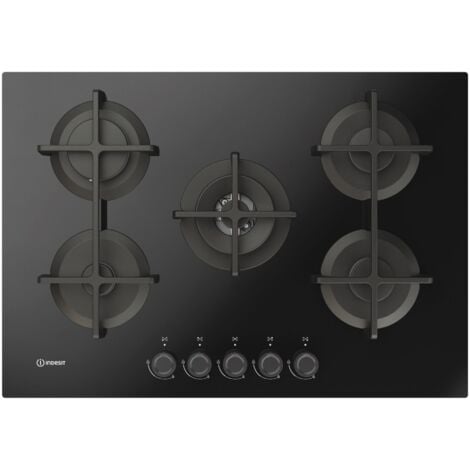 Indesit ING 72T/BK 1 piano gas vetro nero 75cm 5 fuochi bruciatore doppia corona griglie in ghisa lavabili in lavastoviglie. Colore del prodotto: Nero, Posizionamento dell'apparecchio:... - ING72T/BK1