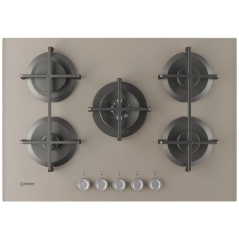 Indesit ING 72T/TD 1 piano gas vetro tortora 75cm 5 fuochi bruciatore doppia corona griglie in ghisa lavabili in lavastoviglie. Colore del prodotto: Beige, Posizionamento dell'apparecc... - ING72T/TD1