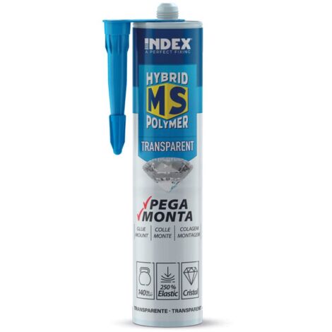 INDEX A PERFECT FIXING - MSTR290 [MS-TR] Adesivo e sigillante trasparente su base polimerica ibrida MS, per guarnizioni invisibili, Cartuccia da 290 ml