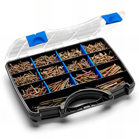 Index – Coffret de vissage bois 2008 pcs – Embouts PZ1/PZ2 25/50 mm – Vis variées 3x20 à 5x80 mm – Installation multiple et ergonomique - MLTPPOP101