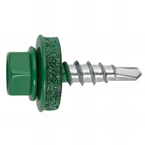 Index – Lot de 250 vis autoperceuses tête hexagonale SW8 4,8 x 19 mm zinguées RAL 6005 pour bois et tôle – Finition vert mousse - AFVE144819