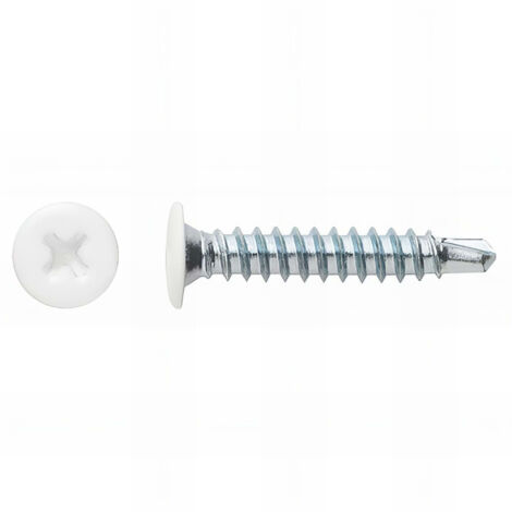 Index – Lot de 500 vis autoperceuses PH2 tête extraplate blanche 4,2 x 23 mm zingué blanc – Pour tôle et PVC – Vissage rapide en série - BCPZ4223BL