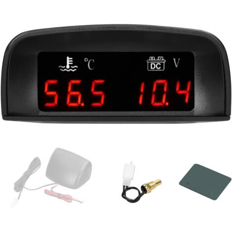 Indicador digital universal 2 en 1 para coche, camión, SUV y autocaravana: temperatura del agua, voltaje (voltímetro de 12/24 V) con sensor de 1/8 NPT (10 mm).