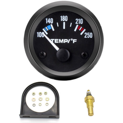 Indicador universal de temperatura del agua de 52 mm (2 pulgadas) para automóviles, camiones, SUV y embarcaciones (100-250 °F) con retroiluminación LED blanca y sensor de temperatura (12 V).