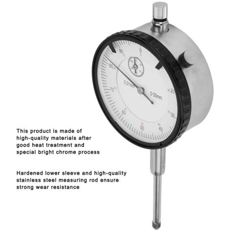 Indicateur à Cadran, 0-30 mm Mouvement en Laiton 7 Roulements Outil de Mesure de Tête de Sonde en Acier à Haute Vitesse, Indicateur de Test de Comparateur à Cadran, Outil de Mesure