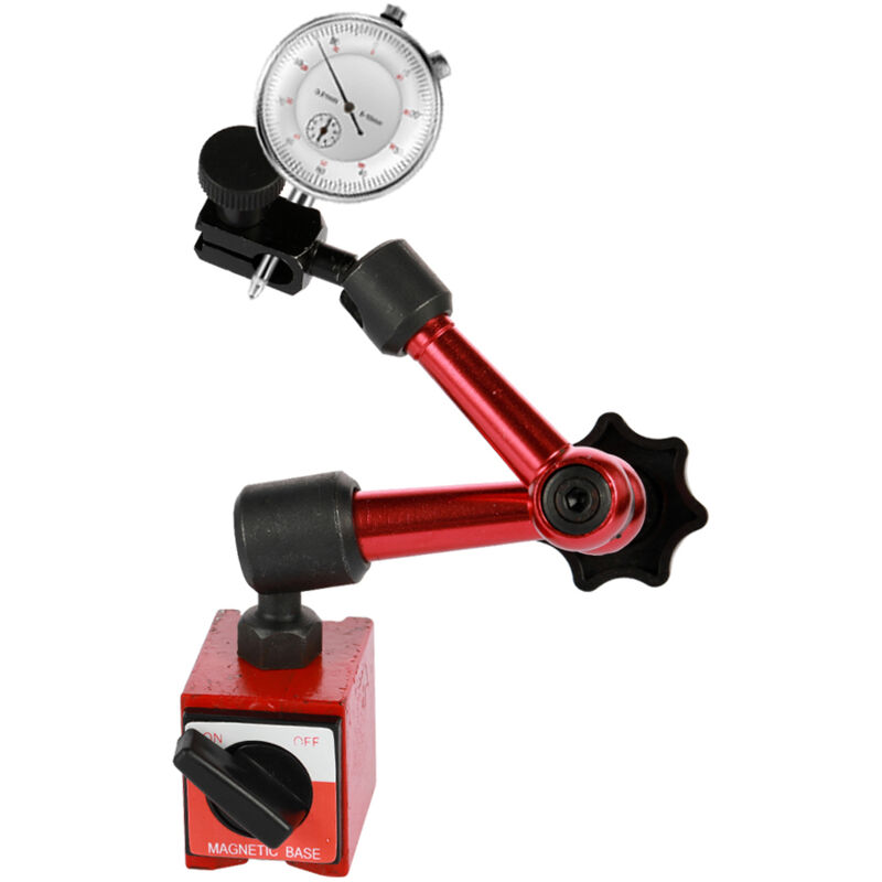 Decdeal - Indicateur à cadran rond en métal et mini kit d'outils de support de base magnétique flexible, Précision 0,01 mm, plage 0-10 mm