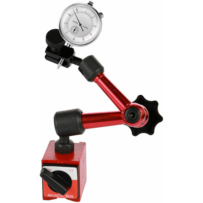 Indicateur a Cadran Rond En Metal Et Mini Kit D'outils De Support De Base Magnetique Flexible - Precision 0.01 mm Plage De 0-10 mm