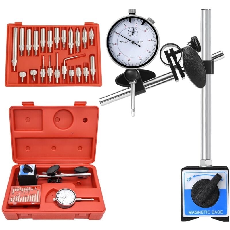 Indicateur de cadran avec base magnétique et ensemble d'inspection de précision de point, indicateur de test de cadran long bras 0-1 'calibre