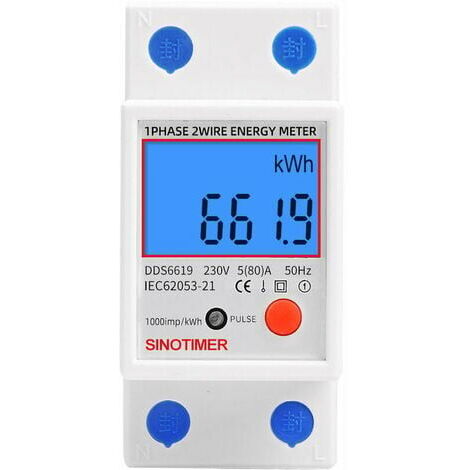 Indicateur de consommation électrique Sous compteur électrique monophasé, certifié MID, 45A max modulaire, Simple tarif, Affichage LCD.