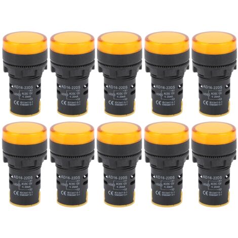 Indicateur LED jaune AD16-22DS, 10 pièces, lampe de signalisation haute luminosité pour indication AC/DC12V