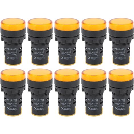 Indicateur LED jaune AD16-22DS, 10 pièces, lampe de signalisation haute luminosité pour indication AC/DC24V