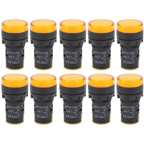 Indicateur LED jaune AD16-22DS, 10 pièces, lampe de signalisation haute luminosité pour indication AC220V