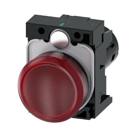 Indicatore Luminoso, 22mm, rotondo, in metallo, rosso, lente liscia, con supporto
