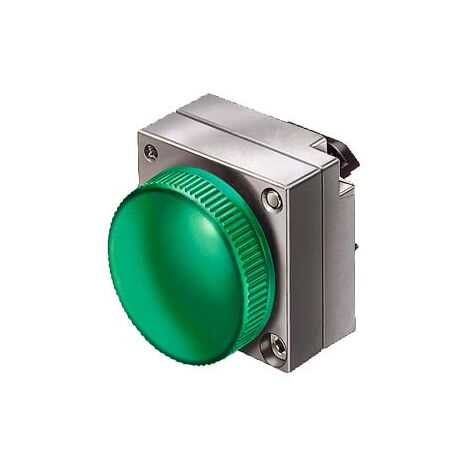 Indicatore Luminoso, 22mm, tondo, in metallo, verde, lente liscia, con supporto