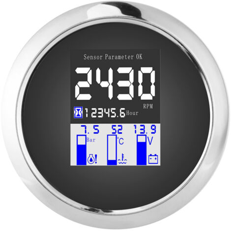 Indicatore multifunzione da 3,3 pollici RPM Pressione olio Temperatura acqua Tensione Protocollo J1939 CAN FieldBus (Nero)