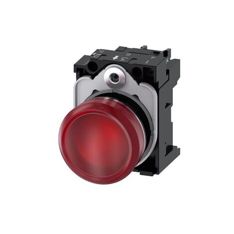 Indicatori luminosi, 22 mm, rotondi, in metallo, lucido, rosso, trasparente, liscio, con supporto, modulo LED con LED integrato 110 V AC, morsetto a vite