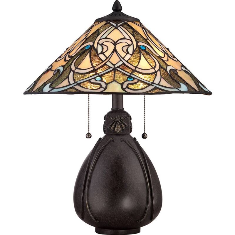 India - 2 Leuchttischlampe Imperial Bronze, Tiffany Glass, E27 - Elstead
