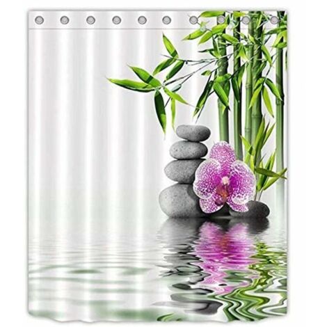 Indischer Duschvorhang Spa Zen Buddha Wasser Yoga Polyester Wasserdicht Massage Stein Orchidee Badezimmer Duschvorhang Duschvorhang Duschvorhang 18 0x 180 cm