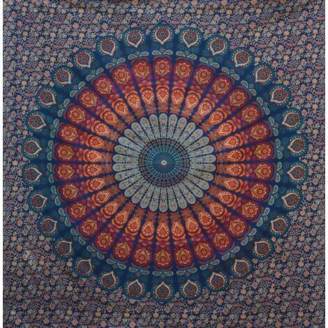 Indischer Hippie-Bohemian-Wandteppich mit psychedelischem Pfauenmotiv (150x200cm)