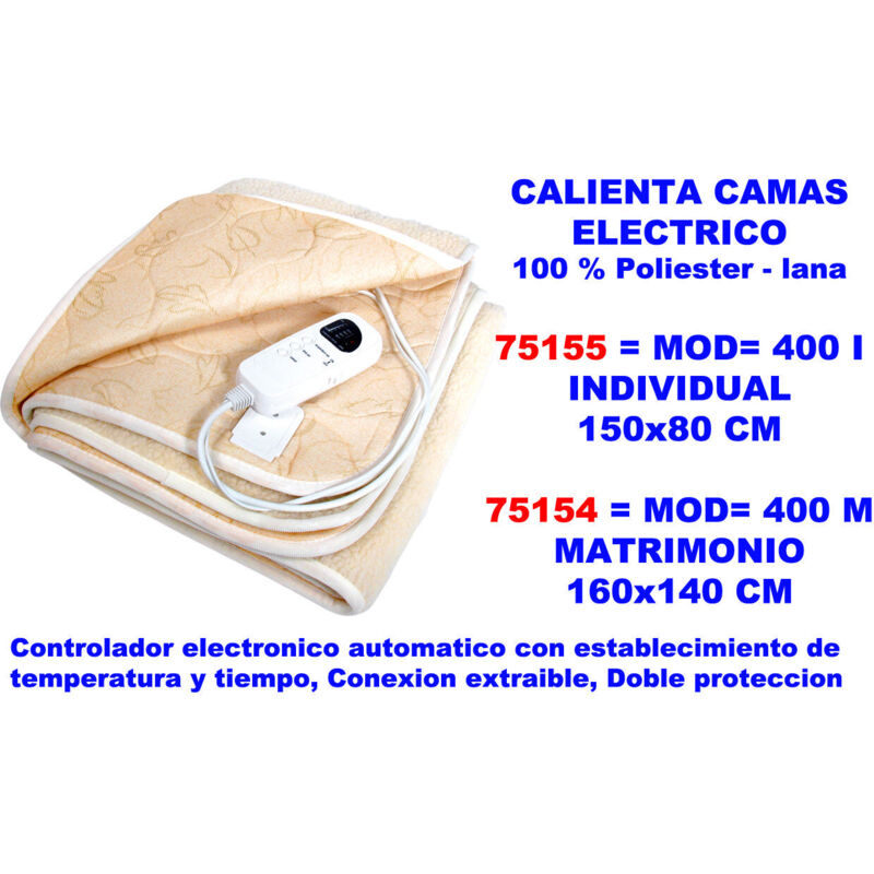 Mibricotienda Weiß - Individueller Elektrischer Bettwärmer 60 W 400-I 150X80 Cm