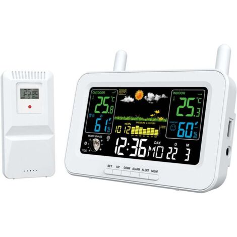 Indoor and outdoor temperature and humidity LCD electronic alarm clock with snooze function/backlight White 220V
