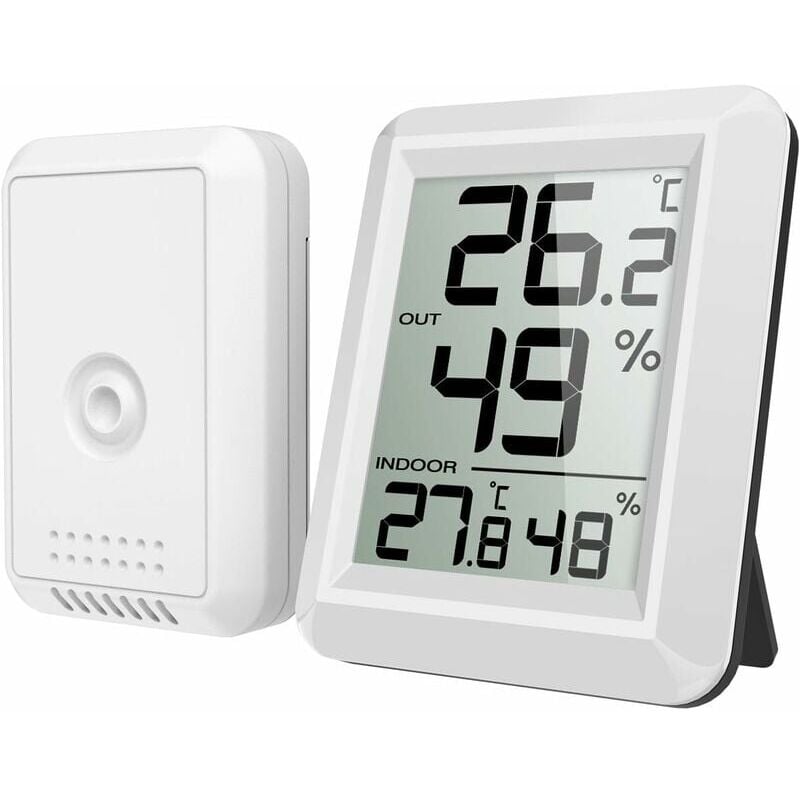 Indoor Outdoor Thermometer, Connected Thermometer with Wireless Outdoor Sensor, Digital Hygrometer Thermometer with Large LCD Screen, ℃/℉ Switch, for