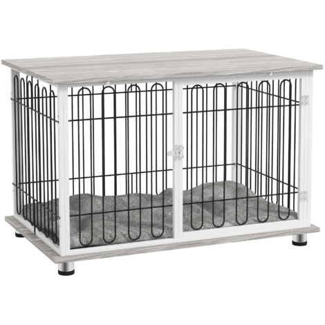 Indoor Dog Crate Furniture, Side End Table, with Soft Washable Cushion, Lockable Doors, for Large Dogs