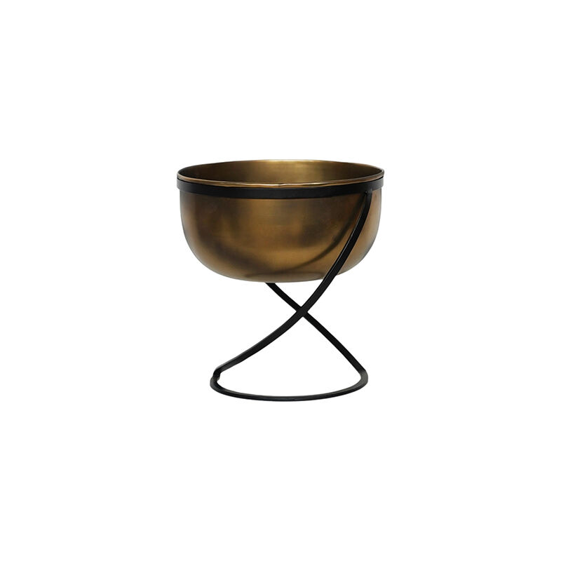 Ivyline - Indoor Kensington Round Planter on Stand - Metal - L28 x W28 x H30 cm - Brass