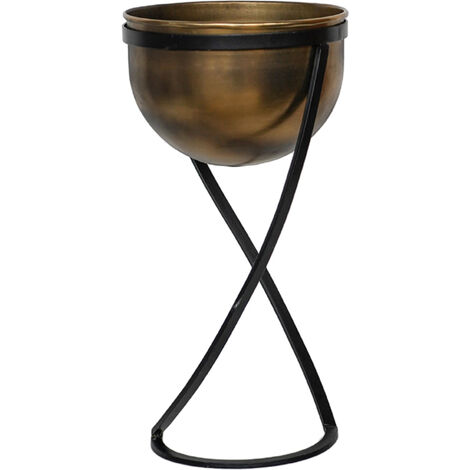 Indoor Kensington Round Planter on Stand - Metal - L14 x W14 x H42 cm - Brass