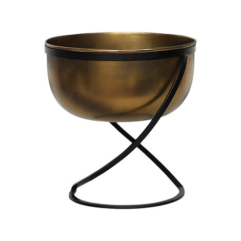 Indoor Kensington Round Planter on Stand - Metal - L28 x W28 x H30 cm - Brass