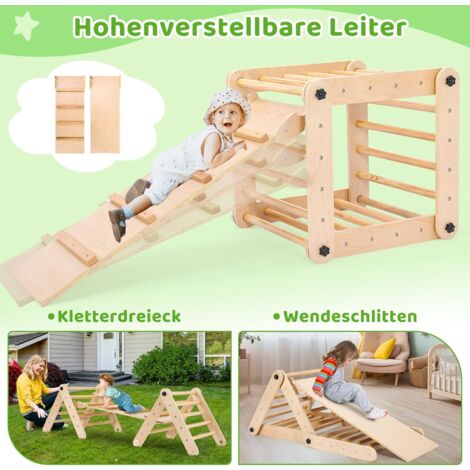 Indoor-Klettergerüst-Rutsche für Kinder, Pikler Montessori-Dreieck, Indoor-Spielplatz für Kinder, mit doppelseitiger Rampe zum Klettern und Rutschen, Tragkraft 60 kg (natürlich)