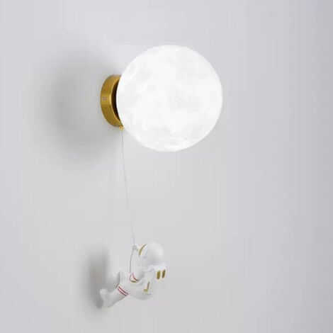 Indoor LED Wall Light, Kids Room Wall Sconce with Astronaut Figure, Moon Lampshade, G9 Wall Lighting for Bedroom, Nursery, White Light