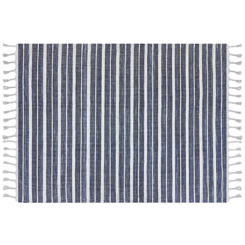 Indoor Recycled Plastic Striped Rug 140 x 200 cm Blue Bademli