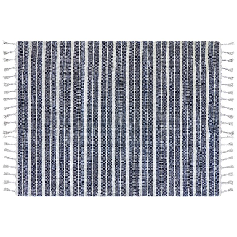 Indoor Recycled Plastic Striped Rug 160 x 230 cm Blue Bademli