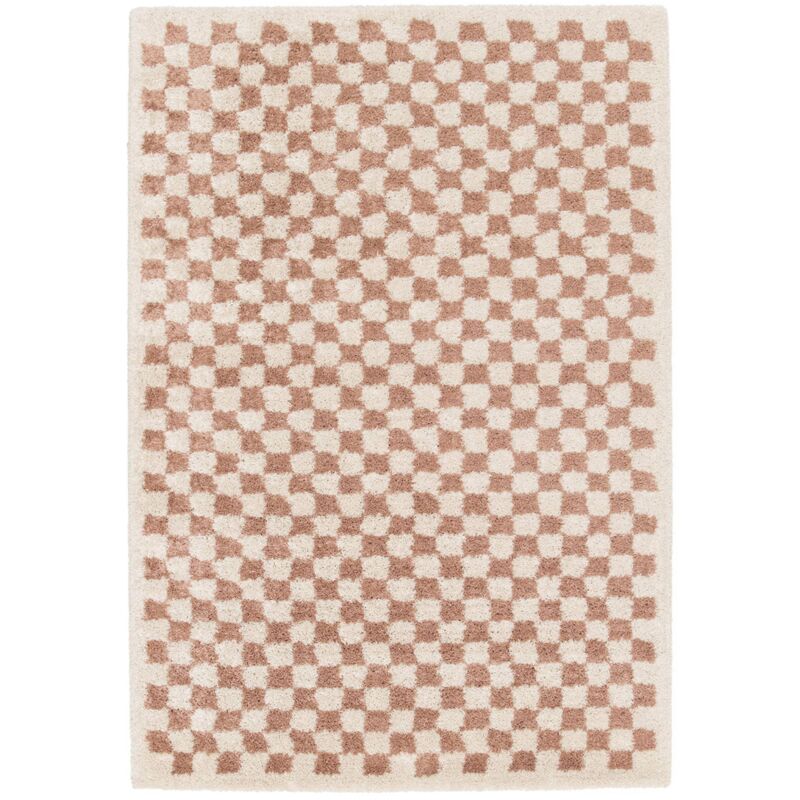 Sweeek - Indoor Teppich Shaggy Schachbrettmuster Altrosa Und Cremefarben - 80 X 150 Cm