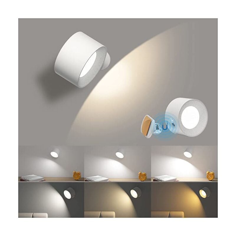 Indoor Wall Lamp 2 Pieces, Touch led Wall Lamp with usb Charging Port Touch Control, 3 Brightness Levels 3 Temperatures 360° Rotatable Bedroom