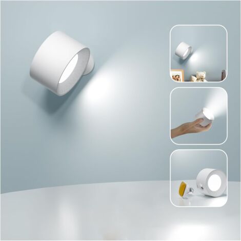 Indoor Wall Light, Touch LED Wall Lamp with USB Charging Port Touch Control, 3 Brightness Levels 3 Temperatures 360° Rotatable Bedside Lamp for Bedroom, White
