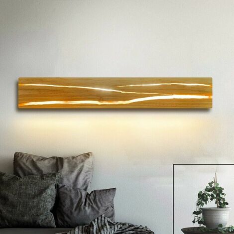 Indoor Wall Light Wooden Bedroom Wall Lamp - 3000K Warm White LED 12W Rotatable Corridor Night Lamp with Switch Indoor Lighting for Bar Staircase Cafe Living Room 50CM [Energy Class