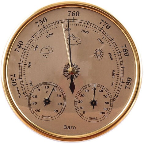 Indoor Wall Thermometer Barometer Thermometer Hygrometer Wall Thermometer Deco Hanging Weather Station Gold