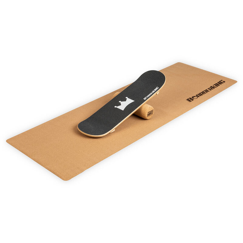 

Boarderk - Indoorboard Skate Tabla de equilibro + Esterilla + Rodillo Madera/Corcho Negra