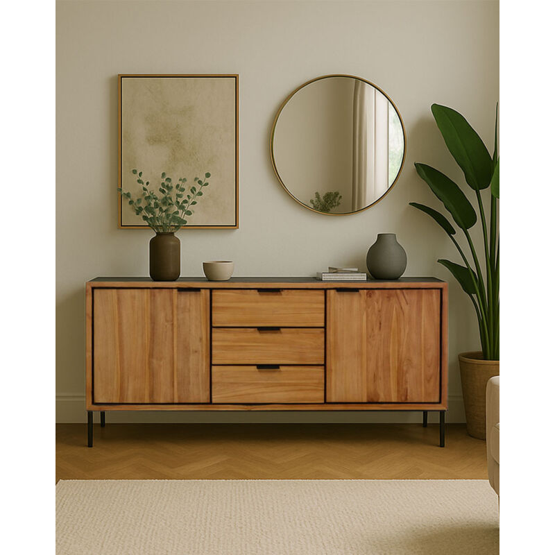 Indra - Buffet bas en teck recyclé bicolore 160 cm