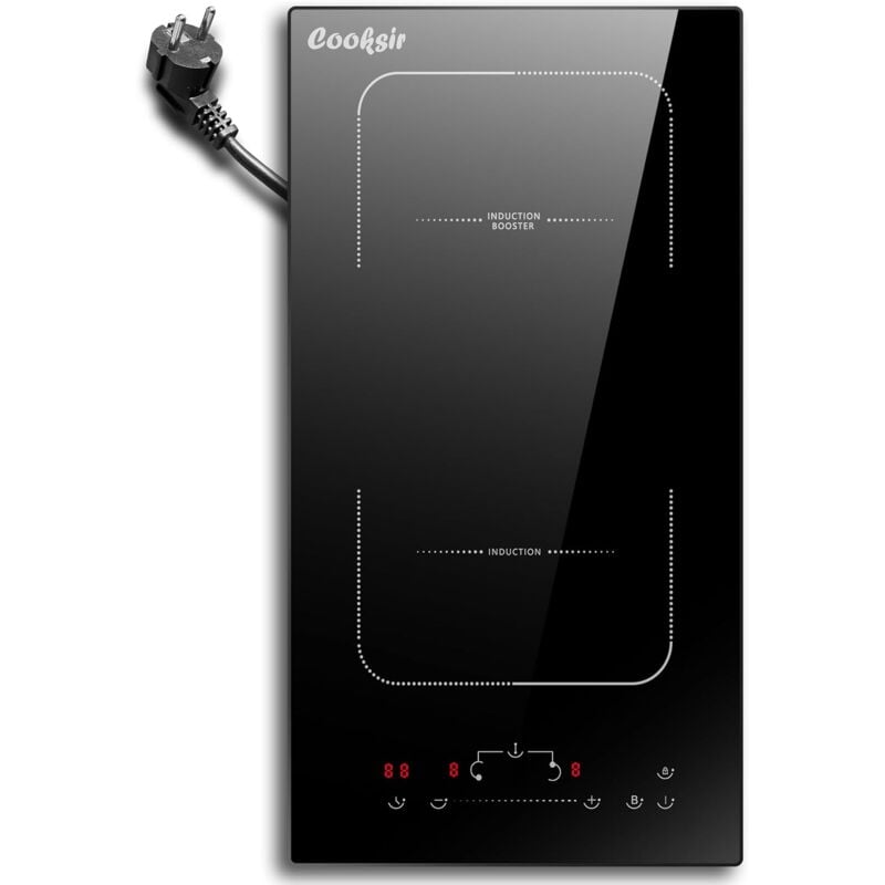 Cooksir - Induction 2 Feux avec Prise Plaque à Induction , Plaque de Cuisson électrique Encastrable/ Flexzone/ 9 Niveaux de Puissance/ 220V-240V/